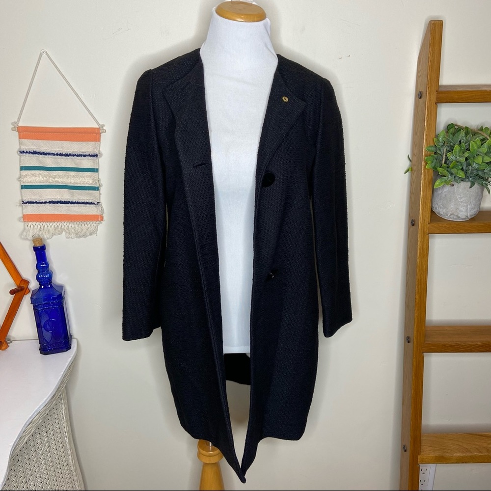 KATE SPADE Tweed Corsage Black Coat - Picture 2 of 13